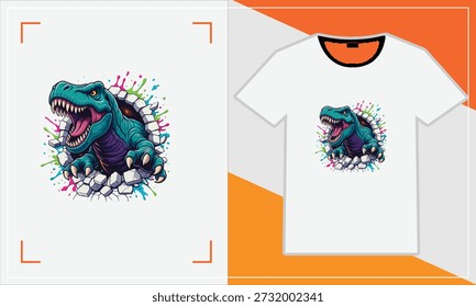 Gráfico t-rex vibrante em camiseta branca