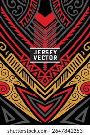 Vibrant Tribal Jersey Design with Geometric Patterns, Unique Jersey Design for Sports and Apparel, Modern stylish sport uniform for players. red color t shirt, hoodie, sport background.
