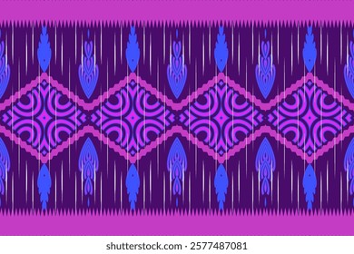 Vibrant Tribal Pattern with Purple and Blue Chevron and Diamond Motifs for Decorative Textile and Wallpaper Art
