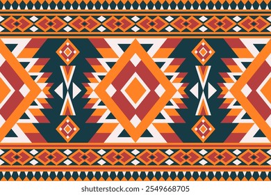 Un patrón tribal vibrante. Los tonos cálidos y terrosos crean un ambiente acogedor. Inspirado en los textiles navajos