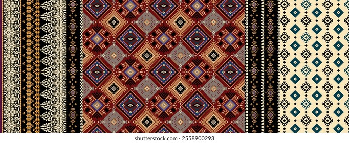 Vibrant Tribal Print Fabric Design with Intricate Borders