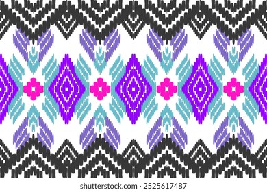 Vibrant Tribal-Inspired Diamond Pattern with Purple, Pink, and Turquoise for Ethnic Decor, Fashion, and Cultural Crafts.