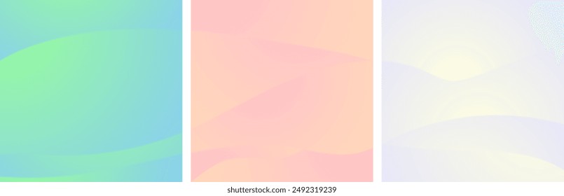 Trío vibrante de fondos de degradado abstractos que muestran una mezcla de tonos azul-verde, melocotón y amarillo claro. Los diseños dinámicos son perfectos para agregar un estilo vivo y elegante a varios colores digitales.