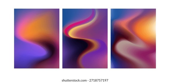 Vibrante trío de fondos de gradiente de Vertical abstracta con ondas fluidas suaves de color intenso perfecto para el diseño de Fondos de pantalla móviles