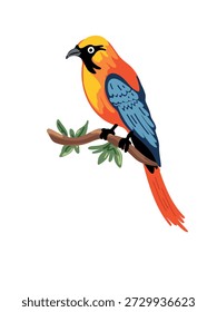 Pájaro tropical vibrante en la ilustración de la rama de árbol