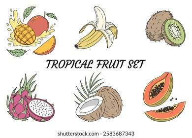 Vibrant Tropical Fruit Set Featuring Popular Varieties and Fresh Colors