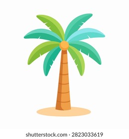 Vibrant tropical palm tree featuring green and blue leaves, a brown trunk, and a sandy base, ideal for summer, vacation, or nature-themed designs.
