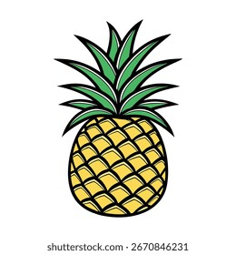 Vibrante ilustración de fruta de piña tropical con corona verde aislado en