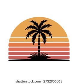 Puesta de sol tropical vibrante con palmera