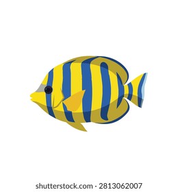 Vibrant Tropical Yellow and Blue Striped Angelfish Illustration Isolated on a Plain White Background