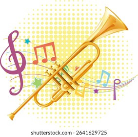 Vibrant trumpet with colorful musical notes and symbols