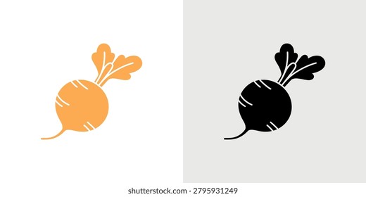 A vibrant turnip illustration showcasing its orange root and green leafy tops perfect for food photography and healthy vegetable graphics
