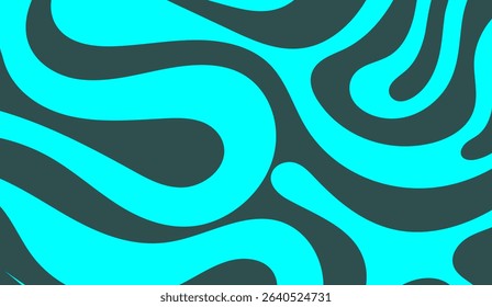 Vibrant Turquoise and Dark Green Abstract Wavy Pattern Design, Modern Organic Swirls and Fluid Shapes, Energetic Curvy Background, Dynamic Line Art for Creative Projects