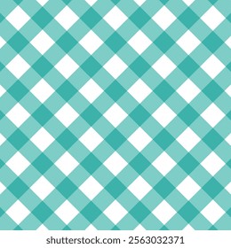 A vibrant turquoise gingham checkered pattern with crisscrossing diagonal lines, perfect for textiles, wallpapers, or digital designs