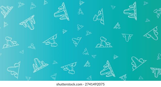 A vibrant turquoise and teal gradient background adorned with a repetitive pattern of simple white outline illustrations depicting various abstract rock formations, stalactites, and ice shapes, creating a playful and organic design.