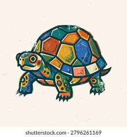 Vibrant turtle with mosaic shell walking