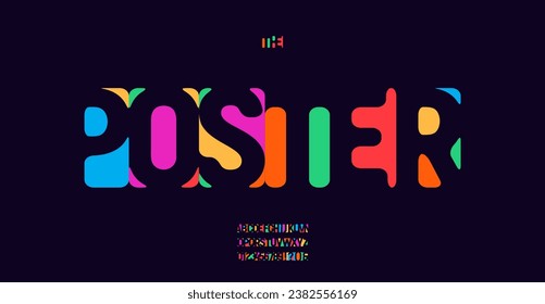 Vibrant typography negative space cutout, modern decorative typeface, abstract vibrant graphic, bright rainbow colors. Creative, playful design for bold, artistic headlines. Vector typeset