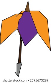 a  vibrant  umbrella  with orange  and  purple   layers,   perfect  for  artistic  designs  or  events.