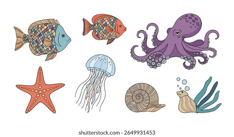 Vibrant underwater ecosystem with diverse marine life and aquatic flora