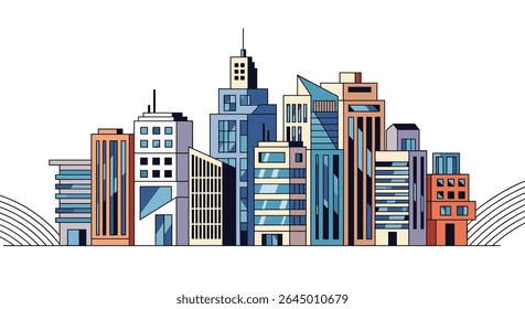 A Vibrant Urban Landscape Modern Architecture and Cityscape Buildings Against White Background