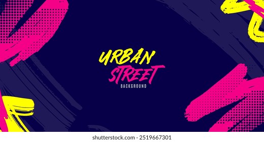 Plano de fundo urbano vibrante com amarelo néon e cor-de-rosa em um estilo de grafite. Fundo esportivo abstrato com traçados de pincel e elementos de design de textura Grunge