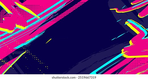 Vibrant Urban Street Background with Neon Yellow and Pink Paint Splashes in a Graffiti Style. Abstract Sporty Background with Brush Strokes and Grunge Texture Design Elements