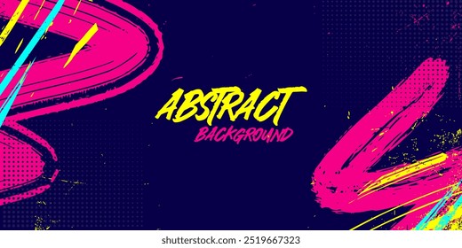 Vibrant Urban Street Background with Neon Yellow and Pink Paint Splashes in a Graffiti Style. Abstract Sporty Background with Brush Strokes and Grunge Texture Design Elements