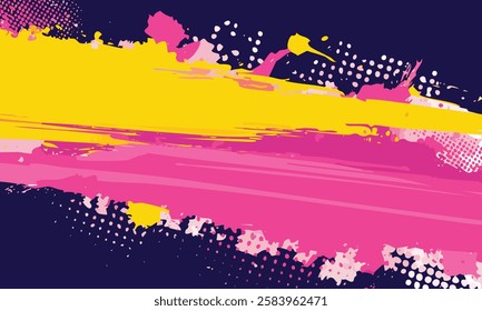 Vibrant Urban Street Background with Neon Yellow and Pink Paint Splashes in a Graffiti Style. Abstract Sporty Background with Brush Strokes and Grunge Texture Design Elements