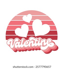 Vibrant Valentine's Day Design with Retro Sunset-Style Gradient with Three Floating Heart, Love and Affection