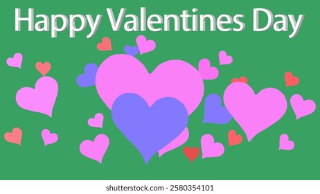 Vibrant Valentine's Day Greeting with Colorful Hearts on Green Background