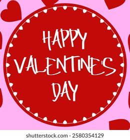 Vibrant Valentine's Day Greeting with Red Hearts and Bold Text on Pink Background