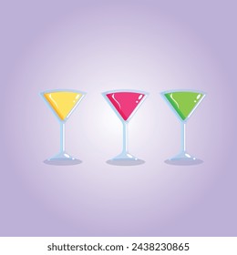 Vibrant vector art depicts a cocktail glass in lively hues.