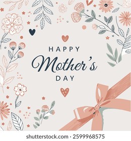 A vibrant vector art design celebrating Mother's Day, featuring blooming flowers, a loving mother with her child, and soft pastel tones, capturing the warmth, love, and appreciation for all mothers.
