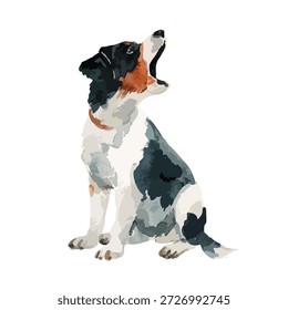 Arte vectorial vibrante de un perro aullando, capturando a una mascota juguetona y alerta. Ideal para proyectos de temática animal, marca de cuidado de mascotas y diseños infantiles.