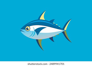 Vibrant vector artwork of a swimming tuna fish, perfect for digital products and graphic design projects.