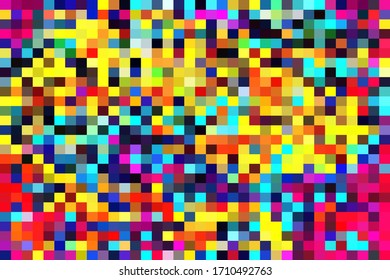 Vibrant vector background. Colorful  digital texture. Geometric pattern with color squares. Disco glitch effect overlay for web design. Multicolored abstract illustration. Futuristic cover template