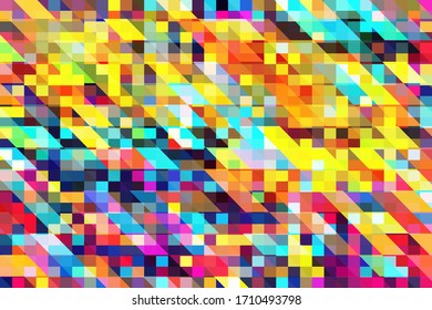 Vibrant vector background. Yellow blue digital mosaic. Geometric pattern with color triangle shapes. Glitch effect overlay for web design. Multicolored abstract illustration. Futuristic cover template