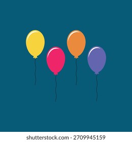 Lebendiger Vektorballon für Geburtstagsfeier, Karneval oder festlichen Hintergrund der Feier. Flache grafische Kollektion. Isoliertes Vektorbündel aus hellen Luftballons in verschiedenen Bündeln