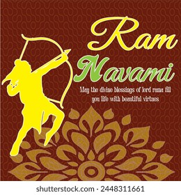 Vibrant vector banner commemorating Ram Navami with intricate designs, Lord Rama's imagery, and festive elements. Ideal for festive promotions.