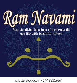 Vibrant vector banner commemorating Ram Navami with intricate designs, Lord Rama's imagery, and festive elements. Ideal for festive promotions.