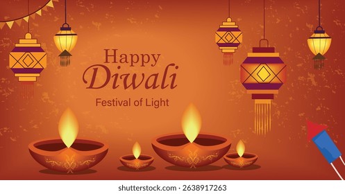vibrant vector banners celebrating Happy Diwali, Festival of Light. Features diya lamps, lanterns, fireworks and festive patterns. Ideal for web headers, greetings and social media.