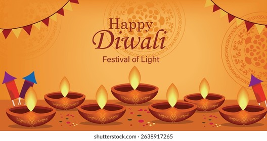 vibrant vector banners celebrating Happy Diwali, Festival of Light. Features diya lamps, lanterns, fireworks and festive patterns. Ideal for web headers, greetings and social media.
