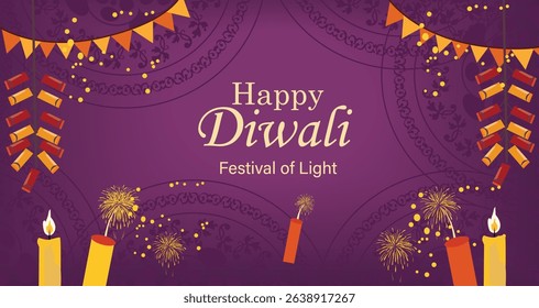 vibrant vector banners celebrating Happy Diwali, Festival of Light. Features diya lamps, lanterns, fireworks and festive patterns. Ideal for web headers, greetings and social media.