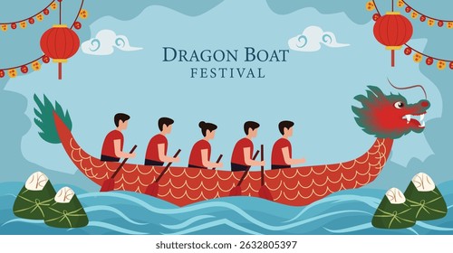vibrant vector banners for Dragon Boat Festival (端午节). Featuring dynamic dragon boat racing, Zongzi and lanterns. Ideal for web headers, greetings and cultural events.