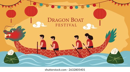 vibrant vector banners for Dragon Boat Festival (端午节). Featuring dynamic dragon boat racing, Zongzi and lanterns. Ideal for web headers, greetings and cultural events.