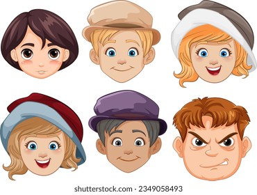 A vibrant vector cartoon illustration combining male and female facial expressions