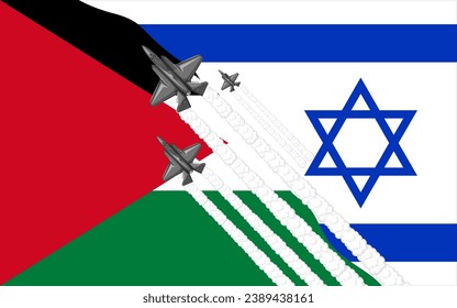 A vibrant vector cartoon illustration of a mixed flag representing Palestine and Israel
