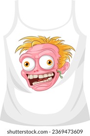 Dibujo de una caricatura vectorial vibrante de una cabeza zombie salvaje sobre una camisa