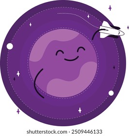 A vibrant vector of a cartoon smiley face at the center of a planet, radiating joy and whimsy. Perfect for playful and creative projects.