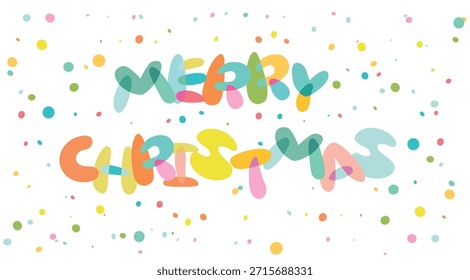 A vibrant vector Christmas greeting featuring playful, multicolored lettering in a charming whimsical style. This cheerful, kid-friendly graphic is perfect for holiday cards